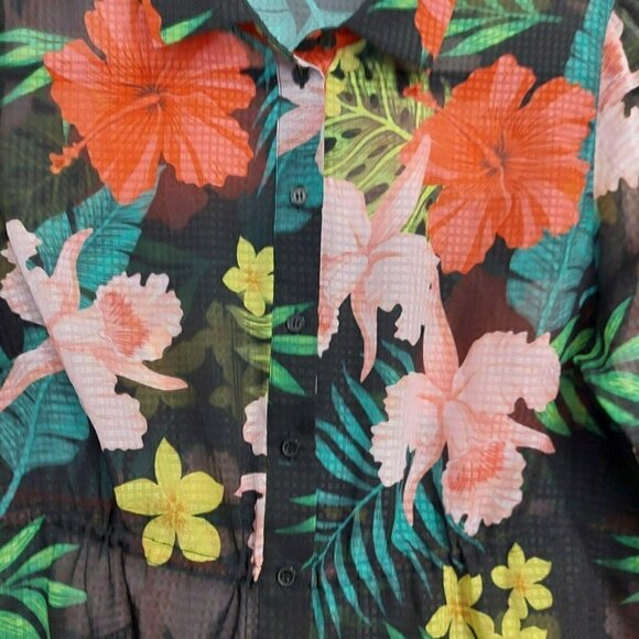 Soft Surroundings Tropical Moonlight Tunic Cami Top Shirt Black Floral Sheer‎ PS - Picture 8 of 10